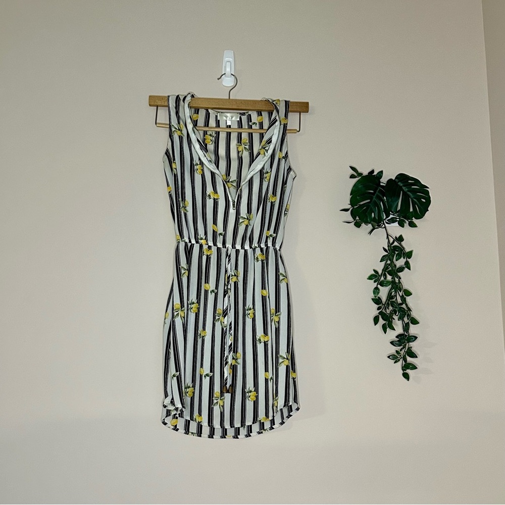 Striped Sleeveless Dress with Yellow Floral Accents